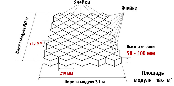 Размер георешетки ячейкой 210х210